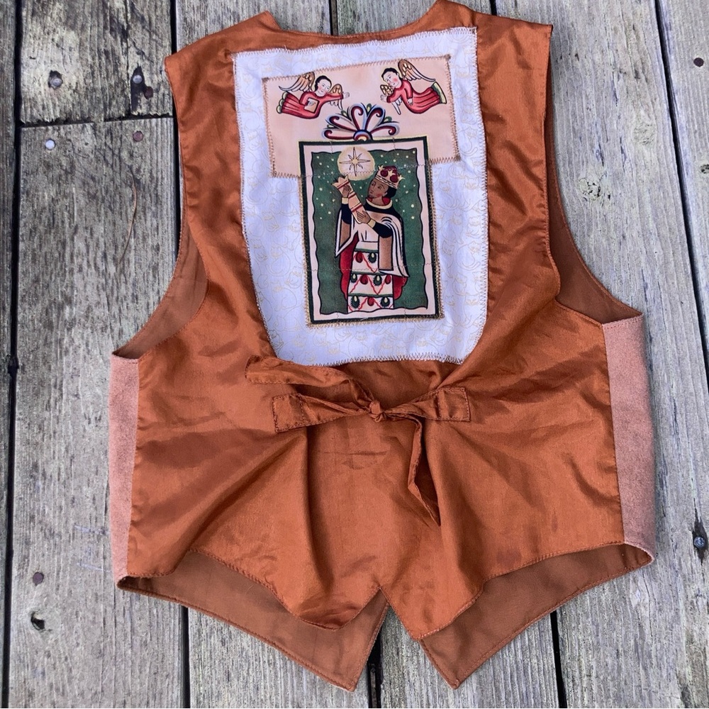 Vintage Upcycled  Mona Mode Leather Vest Religious Theme S